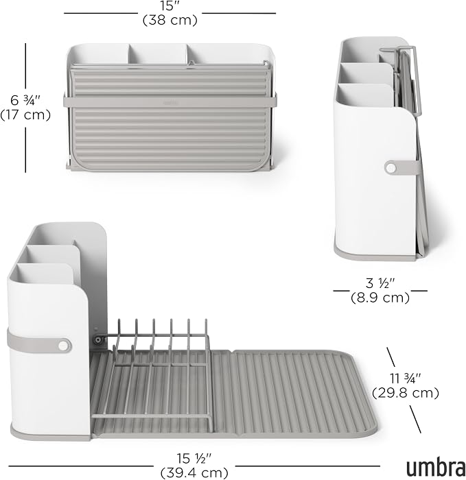 Umbra Sling Dish Drying Rack, Space Saving Foldable Storage, White - Image 3
