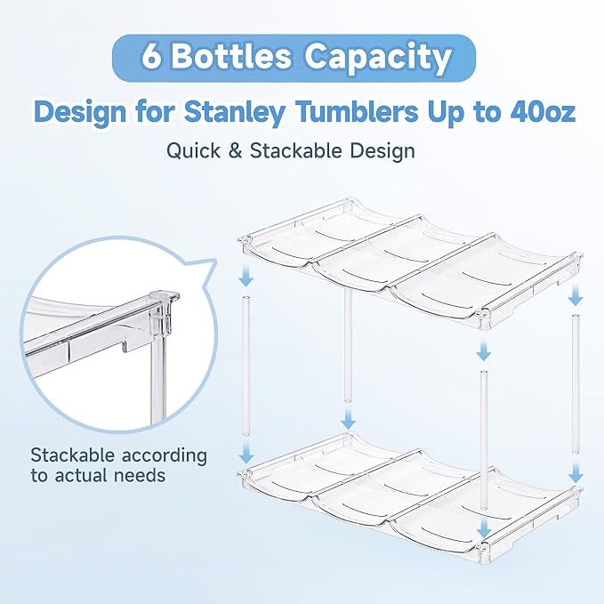 spospo Stackable Water Bottle Organizer for Stanley 40 oz Tumbler | Water Bottle Holder for Cabinet, Pantry Kitchen Organizers and Storage for Stanley Cup Accessories, Tumbler Organizer, 2 Pack - Image 4