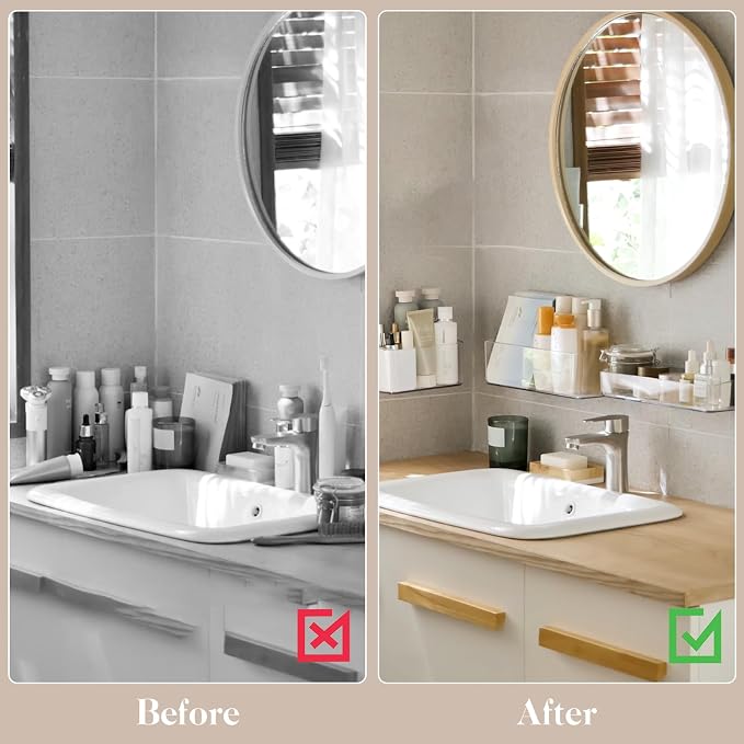 PAVSTINE 2 Pack Clear Shower Shelf, Adhesive Bathroom Shower Shelves | Wall Mounted Bathroom Shower Organizer, No Drill Shower Shelves with Self Adhesive Tape, Transparent - Image 4