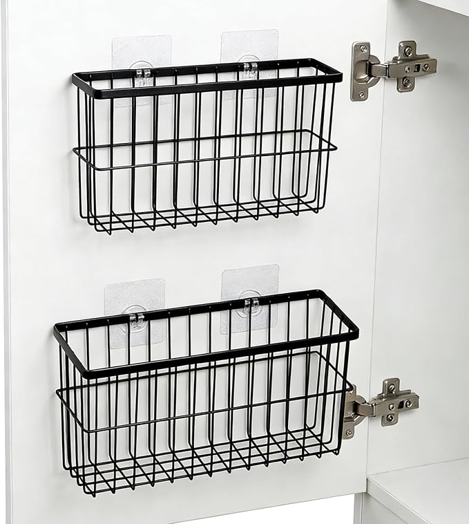 FAMNONE 2-Pack Adhesive Cabinet Door Organizer, 5.9" Inside Cabinet Storage | Lid Organizer for Cabinet, No Drill Wall Mounted Storage Box for Pantry Door, Kitchen & Bathroom Space Saving Organizer by FAMNONE