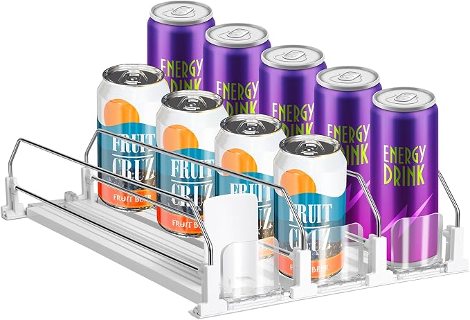 hanmir Drink Organizer for Fridge, Adjustable Width Soda Can Dispenser for Refrigerator Organizers and Storage, 3 Rows Beer Bottle Beverage Holder with Pusher Glide (14.96" D, White) - Image 9
