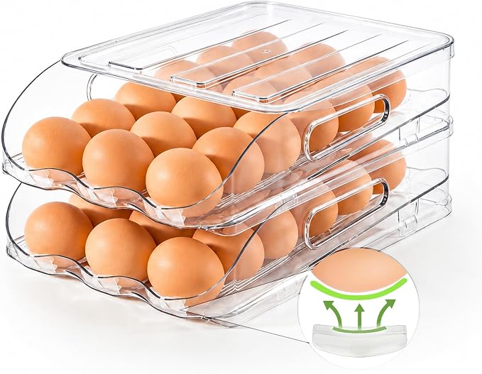 SMRCAD 36-Egg Dispenser with Silicone Bumpers, Auto-Rolling, Stackable | BPA-free food-grade PET | Stackable with lid | Built-in handle | 11.92"L x 8.85"W x 5.4"H | Hand wash only by SMRCAD