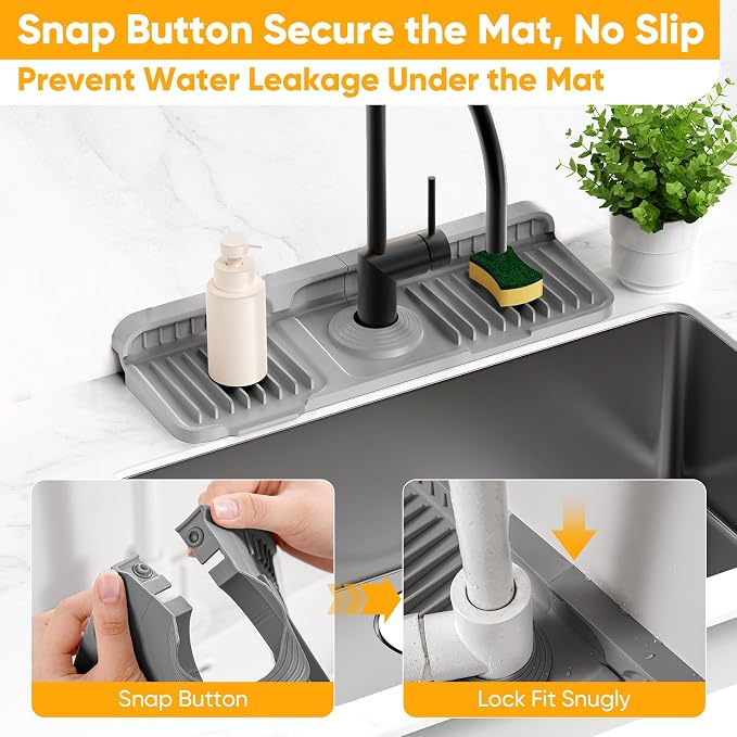 14.6 inch Faucet Mat for Kitchen Sink Splash Guard[7° Slope Fast Self-draining][Snap Lock Fit]Kitchen Sink Faucet Mat Splash Guard Kitchen Sink Area Water Splash Guard Behind Faucet Draining Mat - Image 4