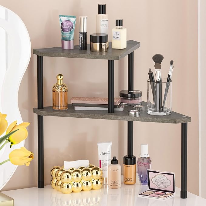 Weenson Bathroom Counter Organizer Over Sink Organizer for Toiletries, Makeup, Kitchen Countertop Organizer Spice Rack for Salt, 2-Tier Corner Counter Shelf for Coffee Area Storage(Rustic Grey) - Image 6