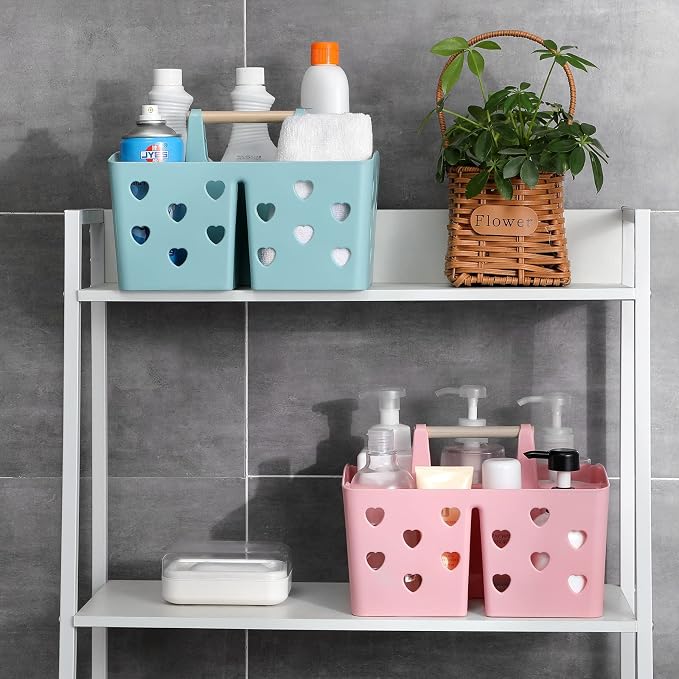 Portable Shower Caddy Plastic Shower Basket Organizer with Handle, Pink | Divided Bathroom Caddy Storage Cleanning Caddy Tote for College, Dorm Room, Kitchen - Image 5