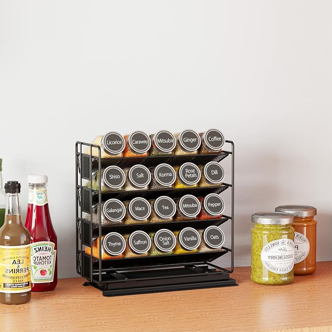 SpaceAid Pull Out Spice Rack Organizer with 20 Jars, Heavy Duty Slide Out Seasoning Organizer for Kitchen Cabinets, with 801 Labels and Chalk Marker, Right Facing - Image 6