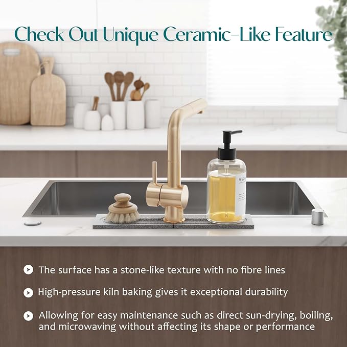 Stone Faucet Mat for Kitchen Sink, Food-Grade Diatomite Stone Drying Mat for Kitchen Counter, 2026 Upgraded Dishwasher-Safe & Ultra Absorbent, Stone Dish Matt for Bottles Utensils (15.7" x 3.9") - Image 7