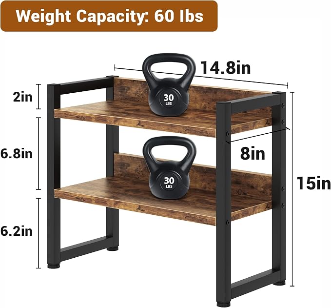 Kitchen Countertop Organizer Shelf, 3 Tier Spice Rack Wood Coffee Counter Shelf Kitchen Cabinet Organizer with Metal Leg for Countertop, Pantry, Bathroom Countertop Organizer, Rustic Brown - Image 4