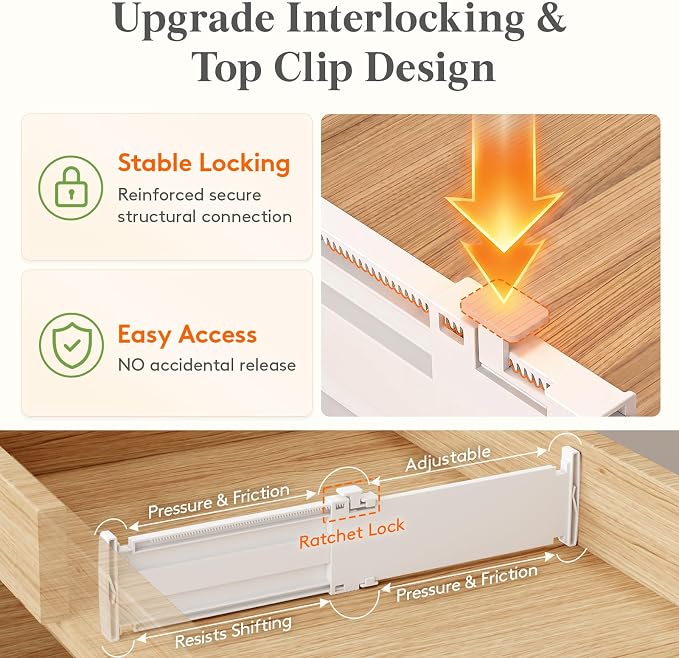 Lifewit 3.2" High Drawer Dividers for Clothes, Adjustable Drawer Organizers | 10.5"-16.5" Expandable Plastic Separator for Dresser, Kitchen, Cabinet, Closet, Nursery, Socks & Underwear Storage, 8 Pack - Image 5