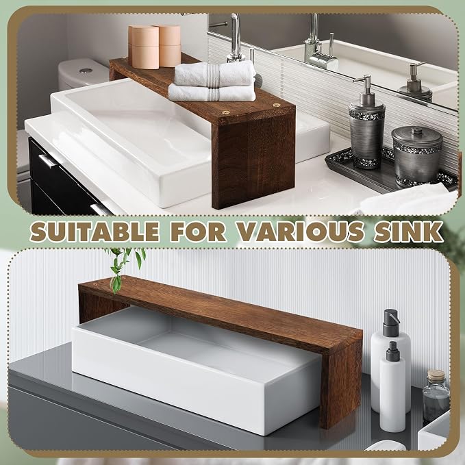 Over The Sink Shelf Bathroom Wood Pedestal Soap Stand Farmhouse Bathroom Decor Decorative Over The Sink Shelf for Kitchen(23.62 x 7.87 x 5.91 Inches,Dark Brown) - Image 5