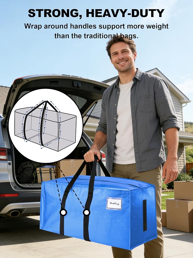 HOMESURE Supports 200lbs Heavy Duty Moving Bags - Strong Zipper & Wrap-Around Handles - Water-Resistant Storage Totes, Durable Alternative to Moving Boxes - 12 Pack - Sky Blue - Image 2