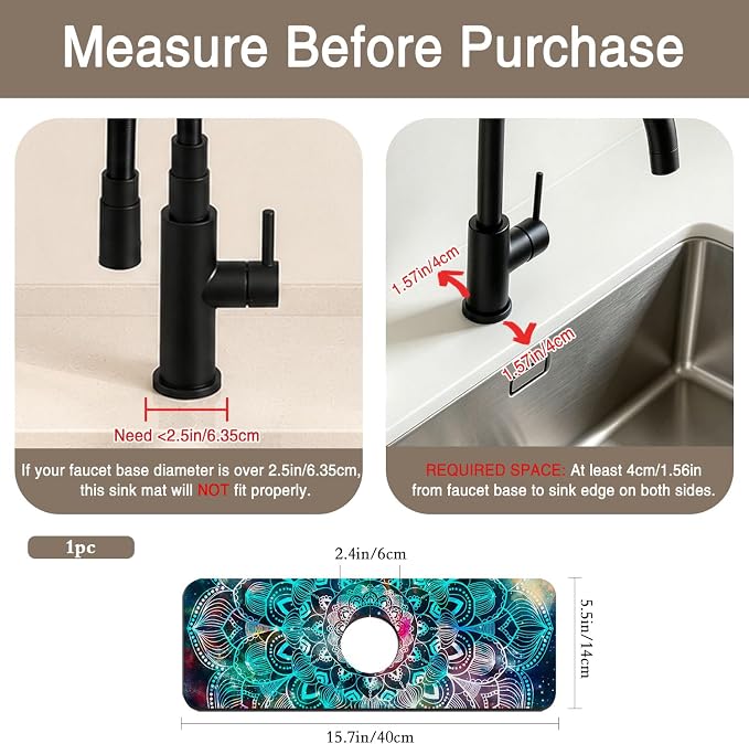 Kitchen Faucet Mat Galaxy Mandala Geometric Star Field Sink Splash Guard Behind Faucet Draining Mat Kitchen Accessories Non-slip Easy to Clean for Bathroom & Kitchen 15"X5.5" - Image 2