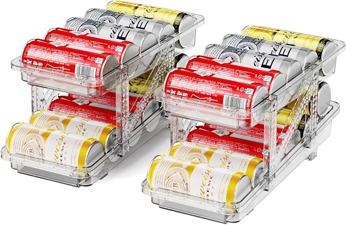 Jsyrjing Drink Organizer for Fridge, Adjustable Soda Can Dispenser 2 Pack | Clear Soda Can Organizer Fits Water Bottles, Beer and Beverage Cans, Can Holder for Fridge, Pantry and Cabinet Storage by HomeLivingKitchenOrganiza