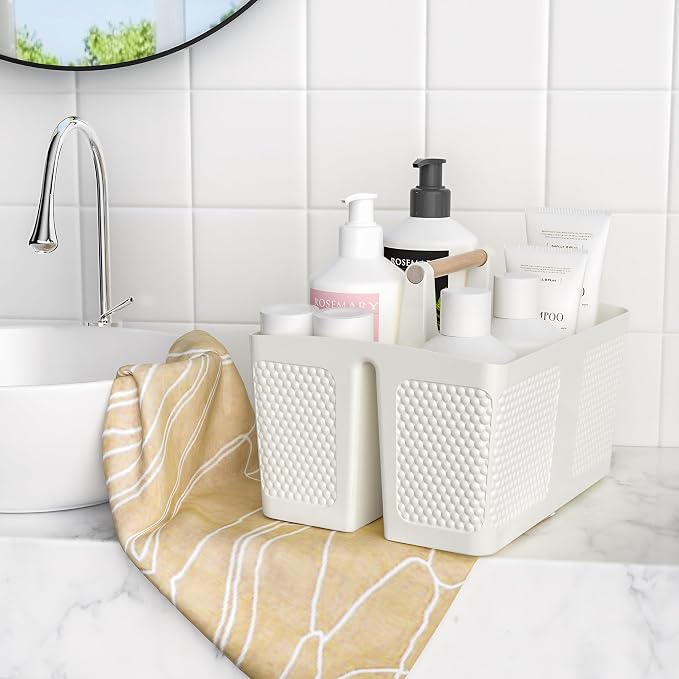 Shower Caddy Portable and Cleaning Caddy Organizer for Bathroom, Kitchen,Toiletries Storage, Caddy organizer with handle, Rust-Resistant, Durable Material(Milky White, 9.36"L×7.73"W×7.24"H) - Image 2