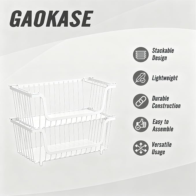4 Pcs Stackable Wire Baskets for Pantry Organizers and Storage, | Vegetable Fruit Basket for Countertop,Kitchen Storage Metal Baskets,Produce Potato Onion Storage Bin,White - Image 4