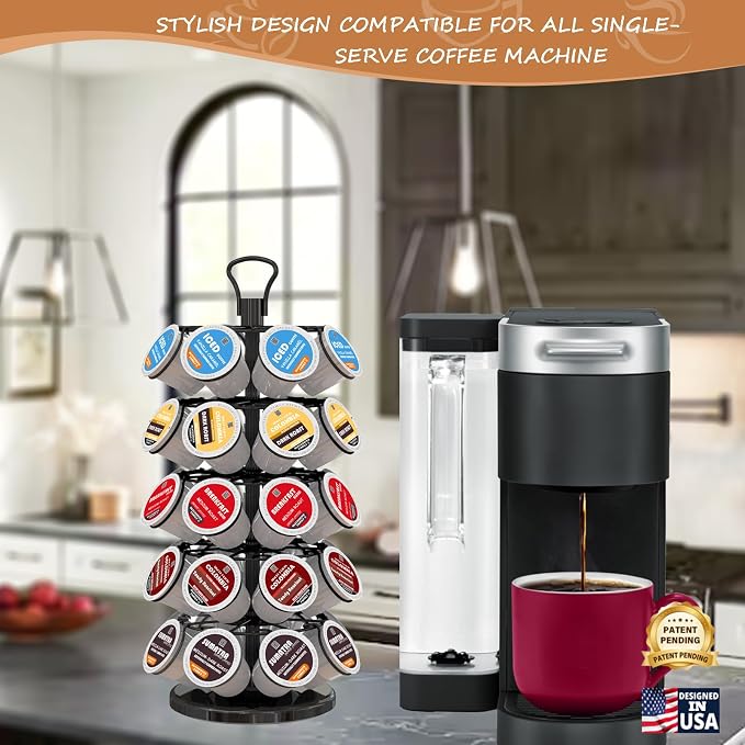 K Cup Holder 40 Pods Capacity, Coffee Pods Holder Storage Organizer Stand | K Cup Carousel, 360°Rotating K Cup Organizer, Easy-Grip Top Handle,Space-Saving for Countertop, K Cups Holder Easy Assembly - Image 9