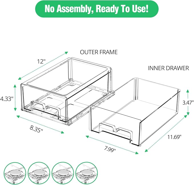 damynuo 2 Pack Refrigerator Drawers - Fridge Organizer Bins Stackable Storage Drawers, Clear Refrigerator Organizing Containers Pull Out Drawer for Fruit, Vegetable Storage and Keep Fresh - Image 2