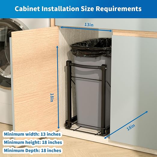 Pull Out Trash Can with Soft-Close for Kitchen Cabinets, Under Sink Drawer | Adjustable for 7-13 Gal can, Black Thick Handle & Frame, Up to 125 lbs Capacity, Fits 13"W x 18"D cabinets, Can Not Included - Image 7
