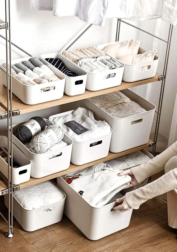 Set Of 4 Plastic Storage Bins,Versatile Kitchen Pantry Organization and Storage,for Plastic Storage Container Under Bed,Under Sink Bathroom Organizer (White, 4 Pack Narrow) - Image 5