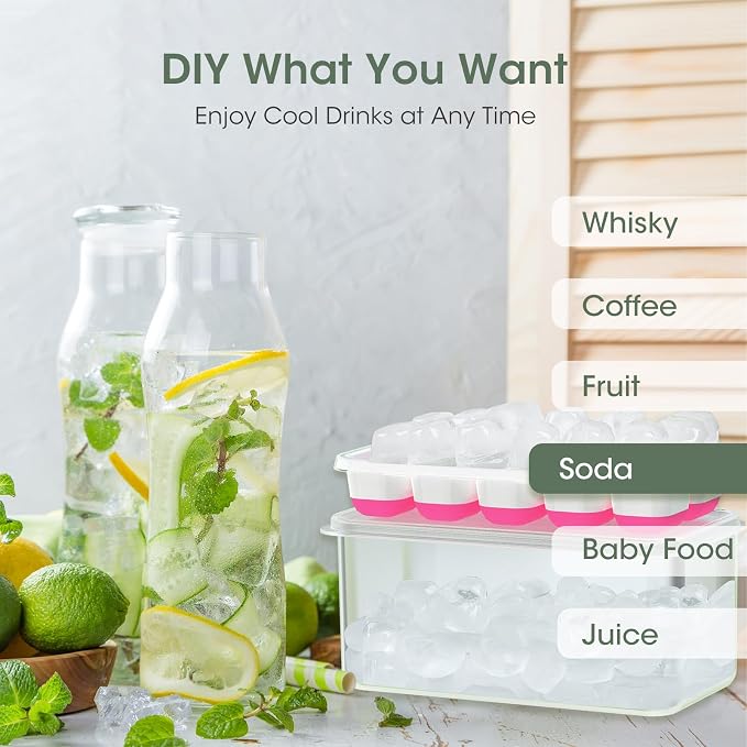 DOQAUS Ice Cube Tray with Lid and Bin,4 Pack Ice Cube Trays for Freezer | Silicone,Stackable.Easy Release Trays with Storage Bin & Scoop. Ideal for Freezer, Kitchen, RV, Cocktail, Coffee. - Image 3