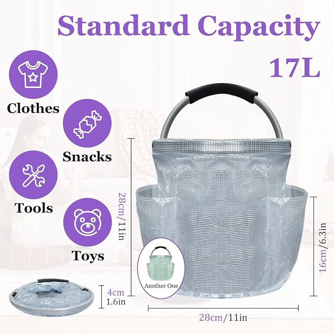2Pack Portable Cleaning Caddy for Cleaning Supplies, 17L Household Tool Bucket Organizer for Men, Large Cleaning Basket in PVC Resin for Family, Garden, Transparent + Green - Image 2