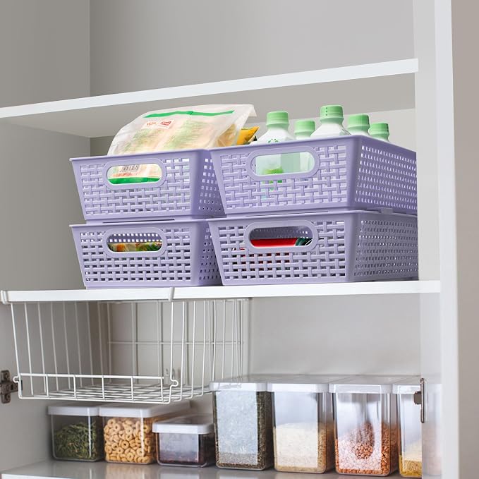 Tiawudi Stackable Woven Plastic Basket, Storage Bins for Cabinet, Closet, Shelf, Under Sink and Countertop, Pantry Organizer Bins, 6 Pack - Image 5