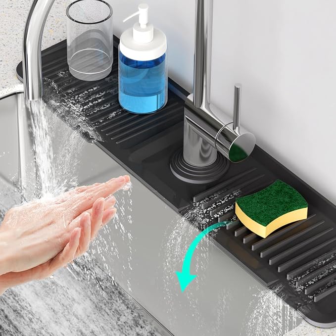 24 Inch Longer Faucet Mat for Kitchen Sink, 5° Slope Fast Self-draining, Kitchen Sink Splash Guard Silicone Sink Faucet Mat Splash Guard Kitchen Sink Area Tidy Splash Faucet Guard Draining Mat - Image 8