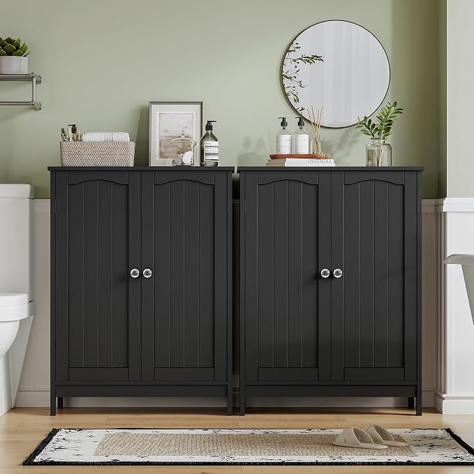 Iwell Bathroom Cabinet, Bathroom Storage Cabinet with 2 Doors & 3 Shelves, 3 Heights Available, for Living Room, Entryway, Kitchen, Home Office, Black - Image 7