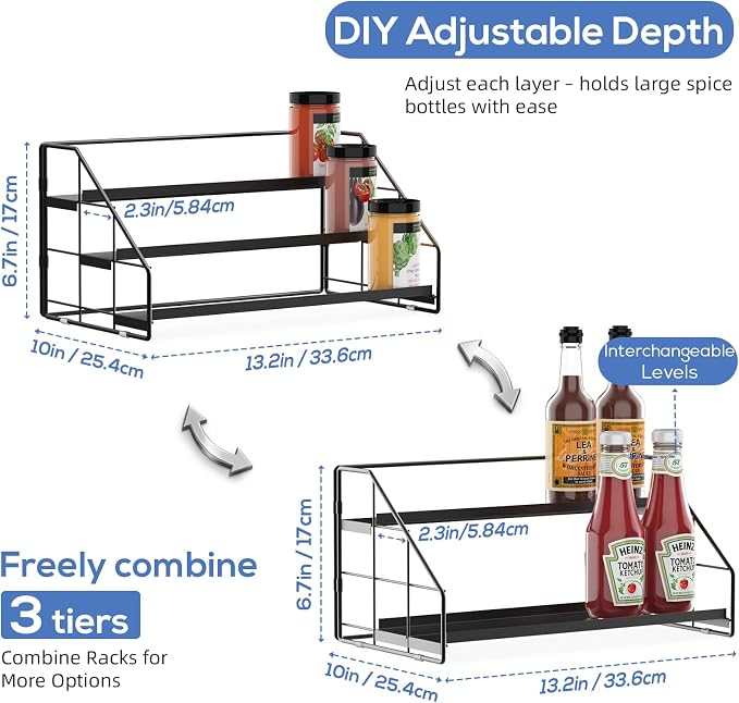 3-Tier Spice Rack for Short Cabinets, Metal Spice Organizer, 1PC | Spice Rack Organizer for Cabinet Keeps Labels Visible, Spice Organization For Cabinet And Countertops - Image 6