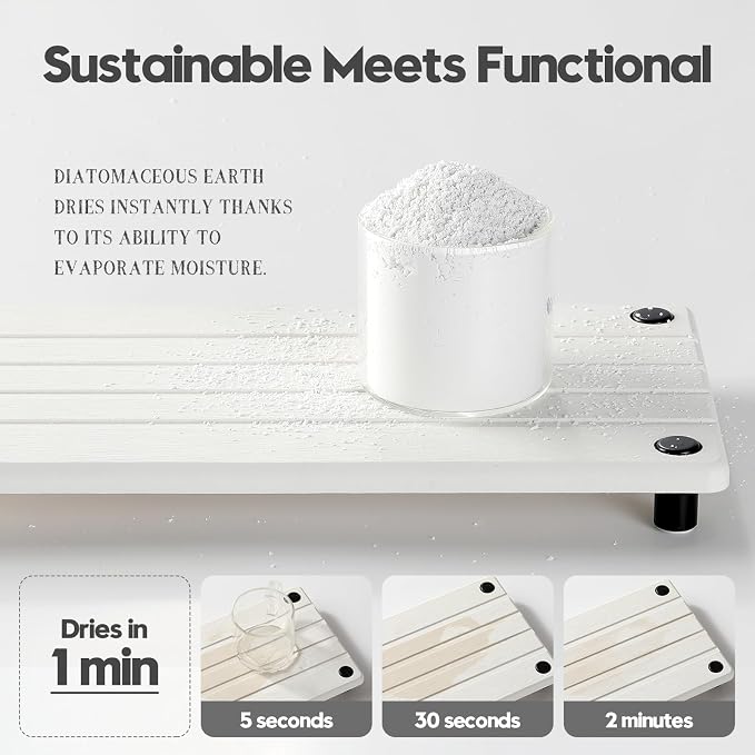 Instant Dry Sink Caddy Kitchen Sink Organizer, Quick Drying Stone Tray Diatomite Sponge Holder Soap Dish, Bathroom Countertop Fast Dry Water Absorbing Vanity Rack, White, 12" x 5" - Image 3