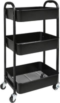 3-Tier Rolling Utility Cart with Caster Wheels Easy Assembly, Black | Easy Assembly, multi-purpose storage trolley for kitchen, rolling cart with smooth caster wheels for bathroom by MAXHouser