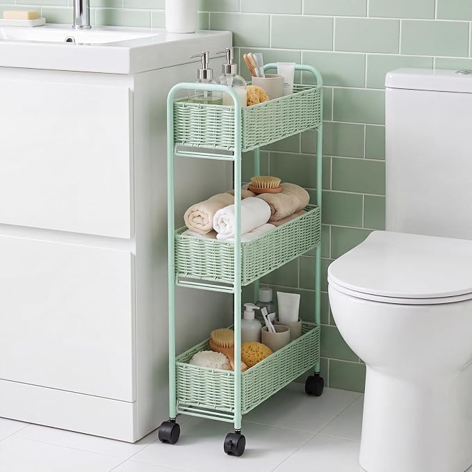 Utility Slim Storage Cart,3-Tier Rolling Kitchen Office Laundry Room Cart with Wheels,Mobile Shelving Unit Organizer for Living Room,Bathroom, Baby Diaper,Art,Dining Room Narrow Places by FOCHIERF