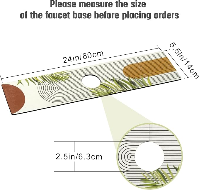 Sink Faucet Absorbing Mat, 2 Pack Drying Mat Around Faucet Sink Splash Guard Behind Faucet Sinkmat For Kitchen Bathroom Island Rv 24 * 5.5 Inch (60 * 14 cm) - Image 2