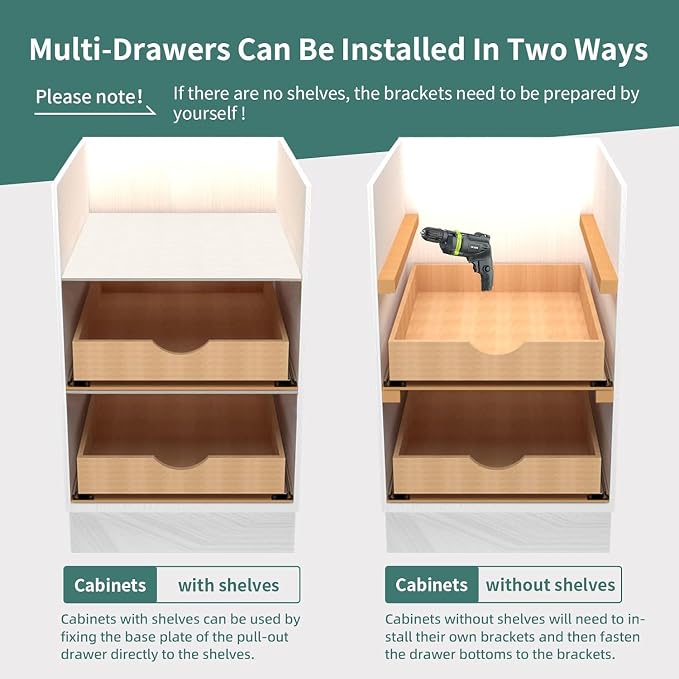 Pull Out Drawers for Kitchen Cabinets, Fully Assembled Wood Cabinet Pull Out Drawer, Pull Out Cabinet Organizer, Fast and Easy DIY Installation, 25”W x 21”D - Image 6