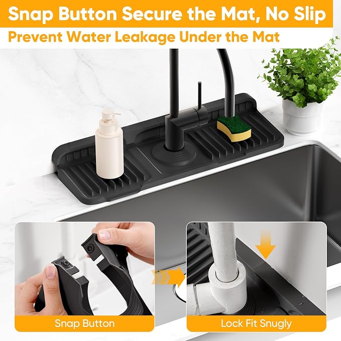 14.6 inch Faucet Mat for Kitchen Sink Splash Guard[7° Slope Fast Self-draining][Snap Lock Fit]Kitchen Sink Faucet Mat Splash Guard Kitchen Sink Area Water Splash Guard Behind Faucet Draining Mat - Image 4
