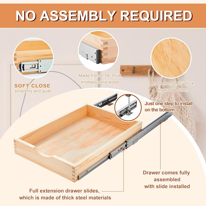 Sintuff 1 Pack Wooden Pull out Tray Cabinet Organizer Gentle Close Roll out Shelves for Kitchen Cabinets Fully Assembled Slide Pantry Shelves (15'' X 21'') - Image 3