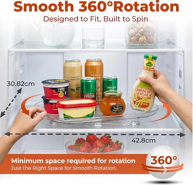 Oizeir Refrigerator Lazy Susan (2PK) - Clear Rectangular Fridge Organizer - Turntable Tray Lazy Susan for Refrigerator - Cabinet & Pantry Organizer - Smooth 360° Rotating Swivel Spinning Fridge Shelf - Image 4