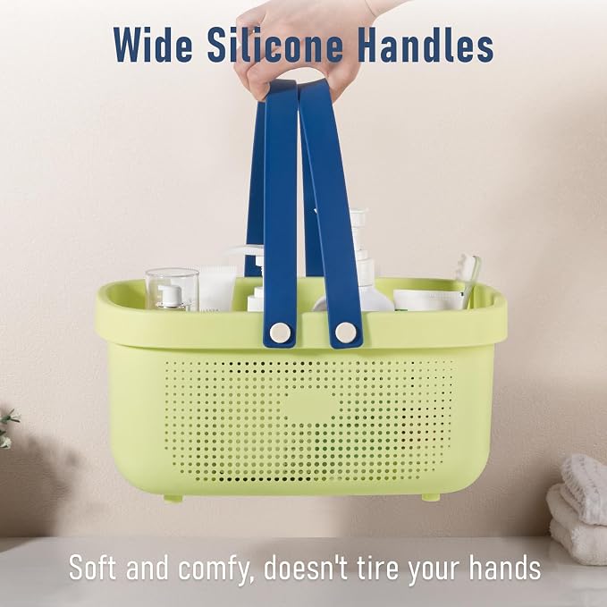 Portable Shower Caddy Basket with Handles Plastic Storage Basket ‌Yellow | Sturdy Drainage Large Capacity Organizer Basket with Silicone Handles for Bathroom Kitchen Bedroom College Dorm Essentials - Image 6