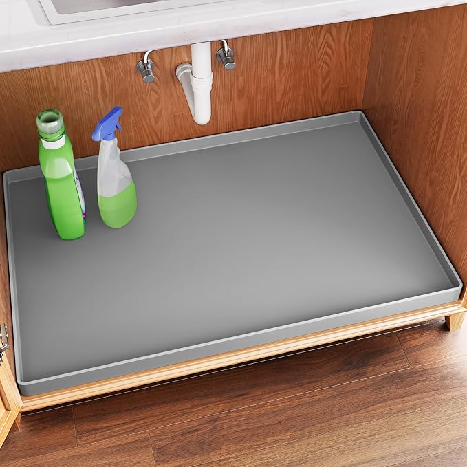FLATO Waterproof Under Sink Mat, 40" x 22", Light Gray | Shelf Liner for Kitchen and Bathroom, Cabinet Protector, Organizers and Storage, Flexible Silicone Drip Tray by Unknown