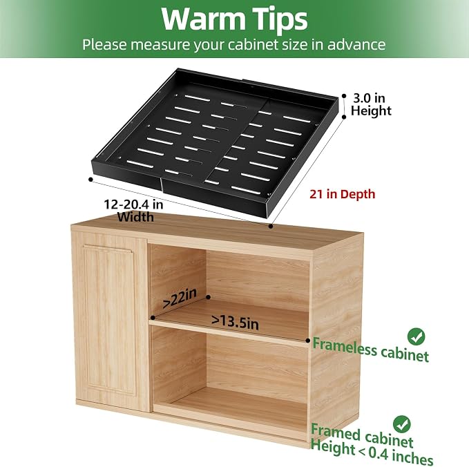 PAKETA 1 Pack Expandable Pull Out Cabinet Organizer,21" Deep | Pull Out Drawers for Cabinets with width from 12" to 20",Sliding Drawers for Cabinets with Upgrade 3 Slide Rails,hold 65 lbs - Image 2