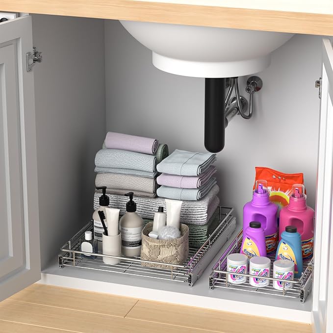 ZOINLIY Pull Out Cabinet Organizer, Slide Out Kitchen Organizers Storage | Heavy Duty Drawer Cupboard Storage Basket, Smooth Sliding, Chrome Finish - Image 7