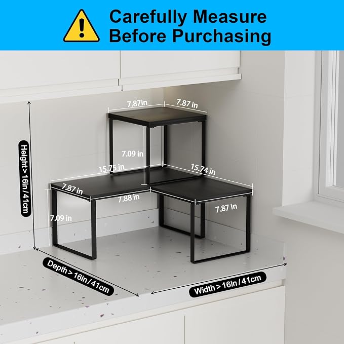 Golener Countertop Shelf, Kitchen Counter Organizer, Adjustable, Stackable | Kitchen Countertop Organizer, Spice Rack, 2-Tier Countertop Shelves, Corner Desk Shelf, Corner Counter Shelf, Classic Black - Image 2
