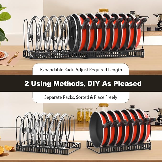 Housolution Pot and Pan Lid Organizer Holder Storage Rack, Black | 12"-23" Expandable, 14 Adjustable Dividers, Sturdy Metal Construction, Easy Assembly - Image 4