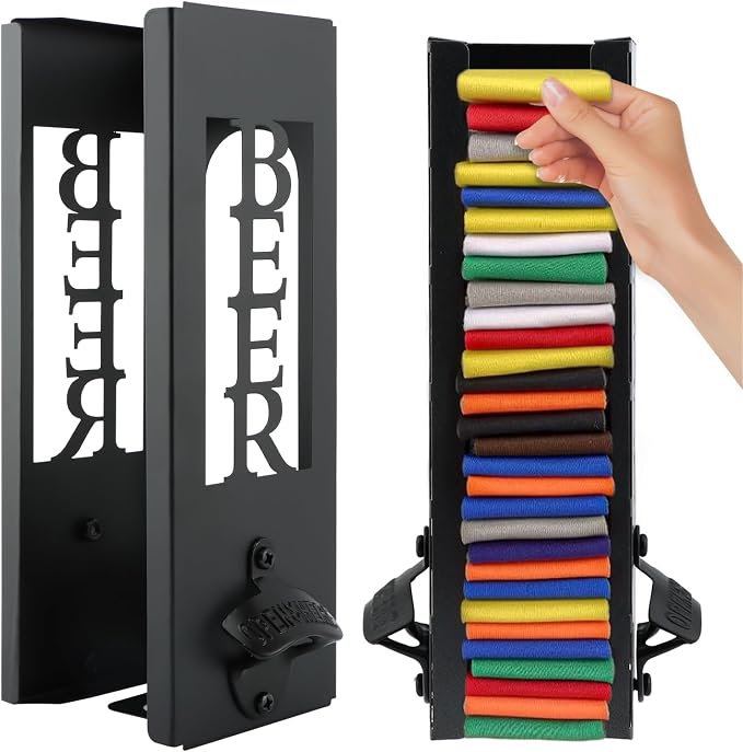 2 in 1 Can Cooler Holder with Bottle Opener, Personalized Beer Can Sleeves Storage Organizer Dispenser for Home Family Bar, Metal Cool Stuff Gift for Men Women(COLOR:Black) - Image 3
