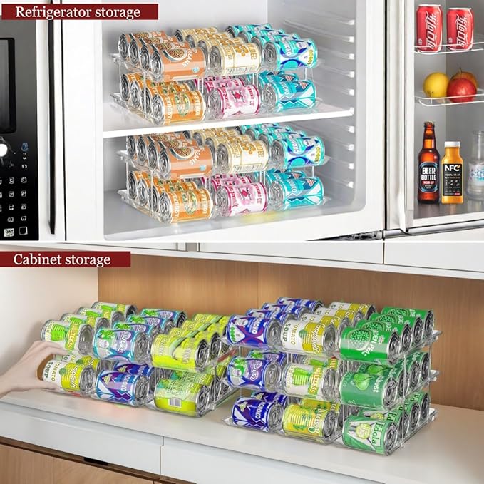 Can Organizer for Pantry, 2 Tier Stackable Rolling Can Storage Rack | Automatic Rolling, Modular Combination, Clear, Holds 24 Cans, Fits Cabinets, Pantry & Fridge, Easy Access, Space Saving - Image 4