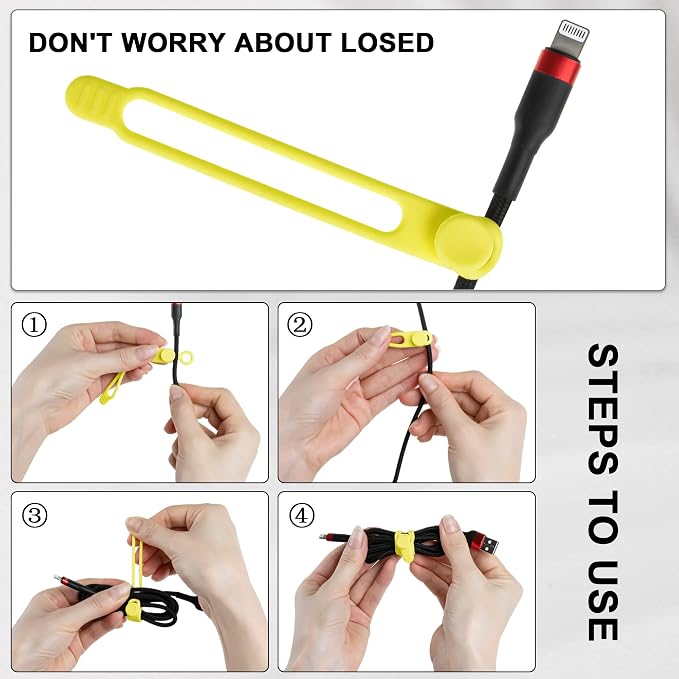 100Pcs Silicone Cable Ties, Cord Organizer Cable Management-Multi | Reusable Cord Ties for Electronics, Office Desk Accessories, Home Travel Essentials, Easy to Use, 4.2 Inch-5 Colors - Image 3