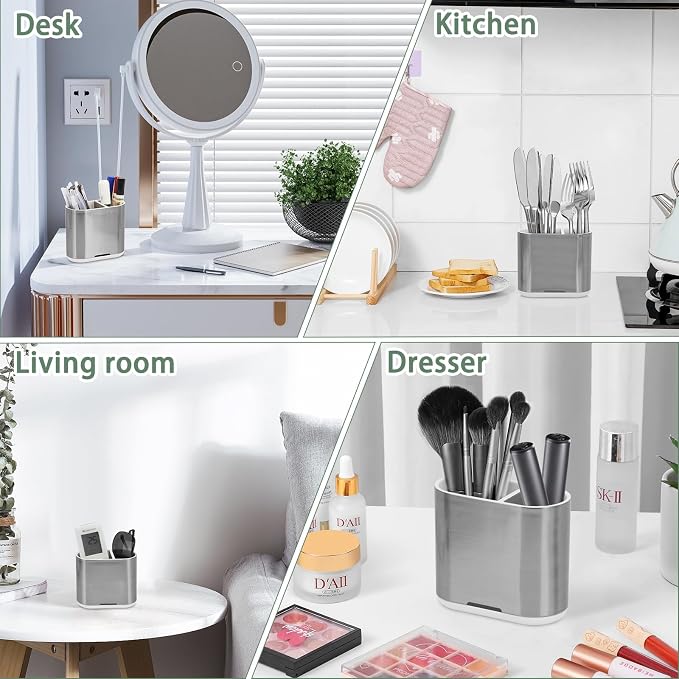 Toothbrush Holders Toothpaste Organizer for Bathrooms, Sliver, Small | 2 Slots, Easy to Clean, Plastic, Kids Electric Toothbrush, Drainage, Removable, For Bathroom, Vanity, Kitchen Sink, Office - Image 7