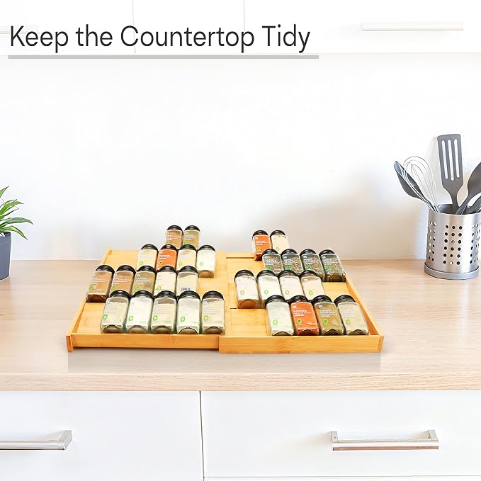 Bamboo Spice Drawer Organizer, 4-Tier Spice Rack for Cabinet | 12"-23" Expandable,No Assembly,Seasoning Storage Insert,(Need 3.1” Deep Drawer) Spice Organizer for Drawer,Jars Not Included - Image 5