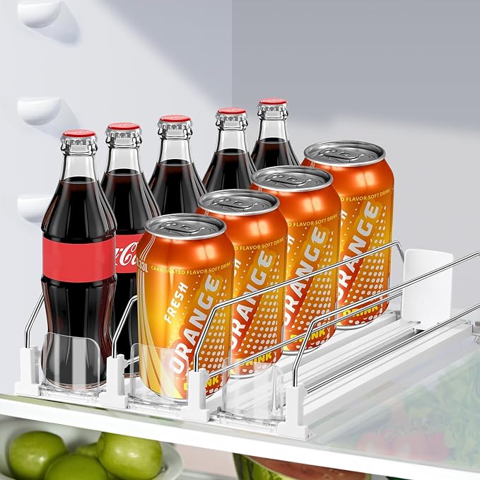 hanmir Drink Organizer for Fridge, Adjustable Width Soda Can Dispenser for Refrigerator Organizers and Storage, 3 Rows Beer Bottle Beverage Holder with Pusher Glide (14.96" D, White) - Image 7