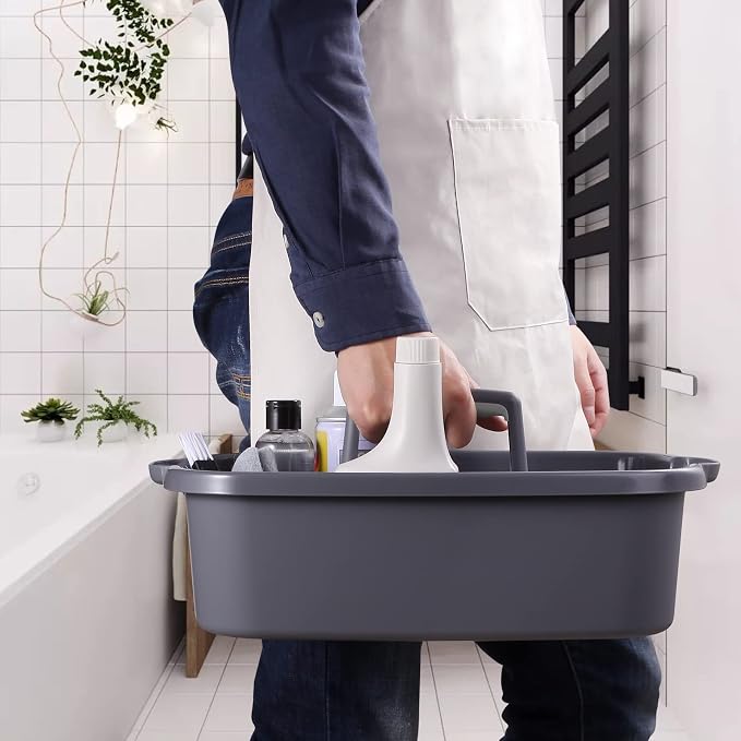 2-Pack Large Gray Cleaning Caddy for Cleaning Supplies with Handle - Portable Plastic Tote Organizer for Shower, Bathroom, Kitchen, Under Sink Storage - Image 4